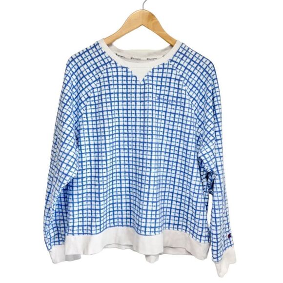 Champion Sweater Womens Size 1X Blue White Crewneck Pullover Casual - Picture 1 of 8